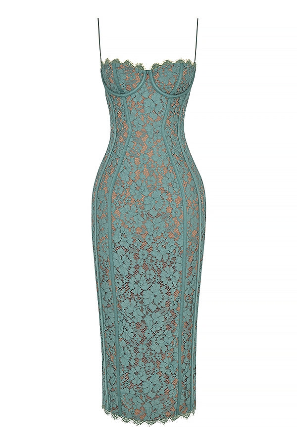 A&A Luxe Valentine Lace Midi Romantic Green Bodycon Dress, Green / Xs A&A Luxe Valentine Lace Midi Romantic Green Bodycon Dress, Green / Xs