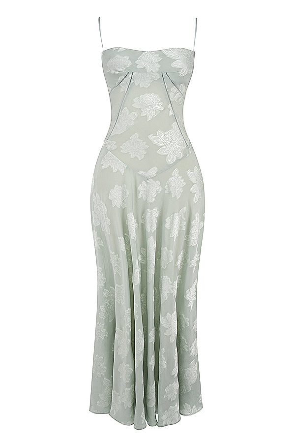 A&A Lace Floral Spaghetti Strap Sheer Sleeveless Green Dress ARIELLA & AYANA A&A Lace Floral Spaghetti Strap Sheer Sleeveless Green Dress ARIELLA & AYANA