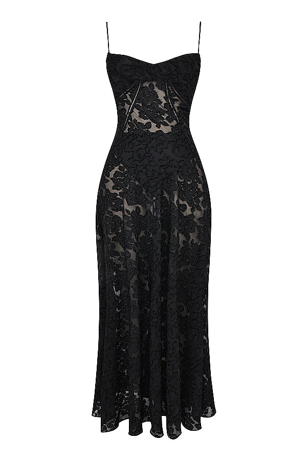 A&A Lace Floral Spaghetti Strap Sheer Sleeveless Black Dress ARIELLA & AYANA A&A Lace Floral Spaghetti Strap Sheer Sleeveless Black Dress ARIELLA & AYANA