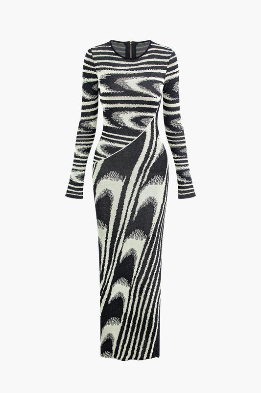 A&A Abstract Long Sleeve Knitted Maxi Dress