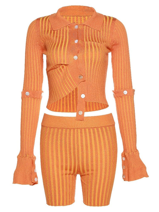 A&A Streak Knit Two Piece Cardigan & Shorts Set