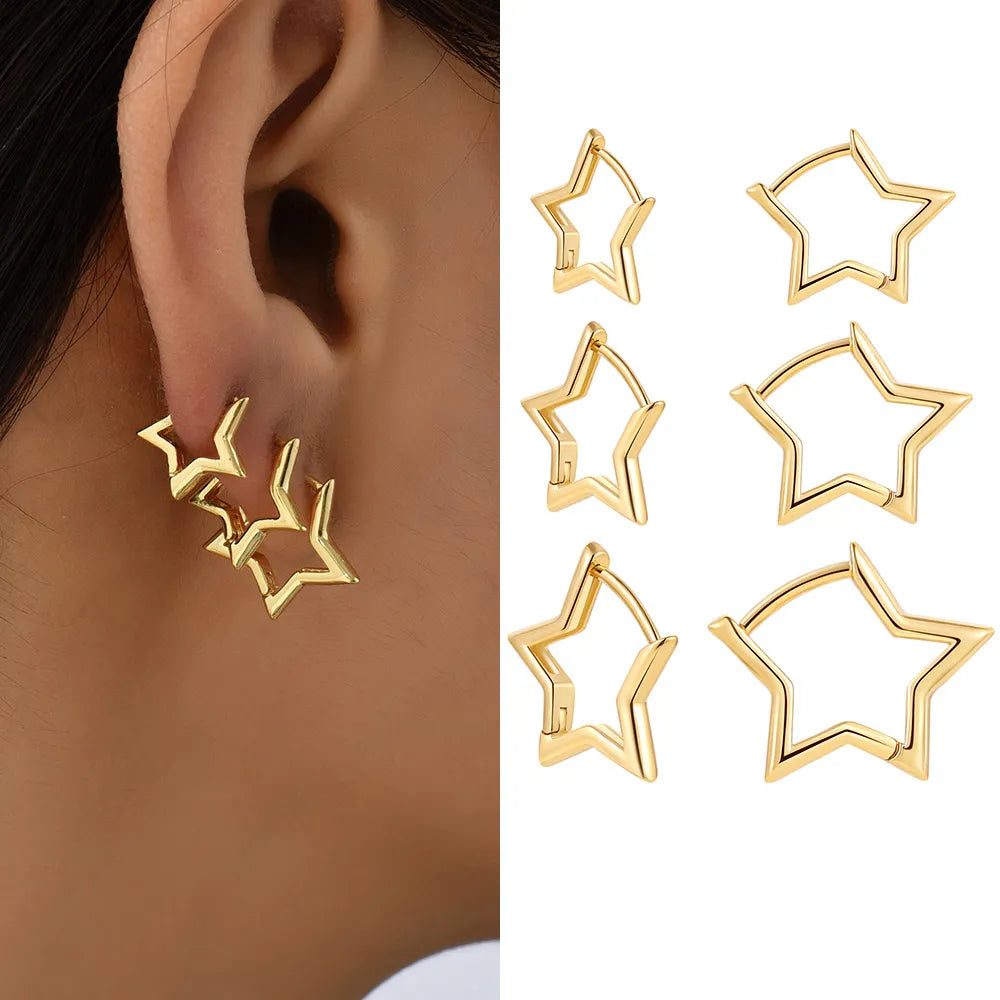 A&A Smooth Copper Metal Star Hoop Earrings