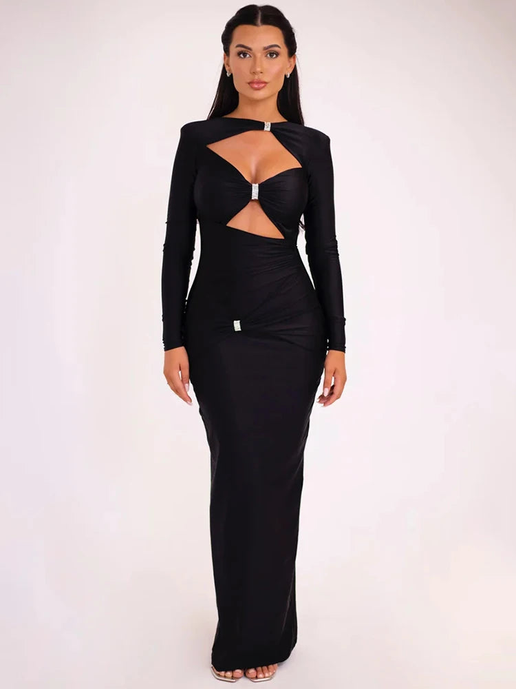 A&A Elegant Hollow Cut Out Long Sleeve Maxi Dress A&A Elegant Hollow Cut Out Long Sleeve Maxi Dress