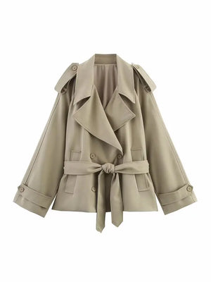 A&A Classic Beige Belted Trench Coat with Wide Lapel