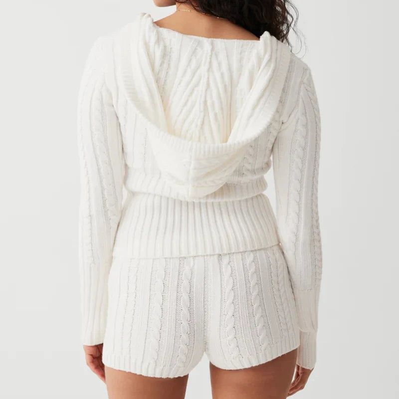 A&A It Girl Knitted 2 Piece Set Cropped Sweater and Shorts