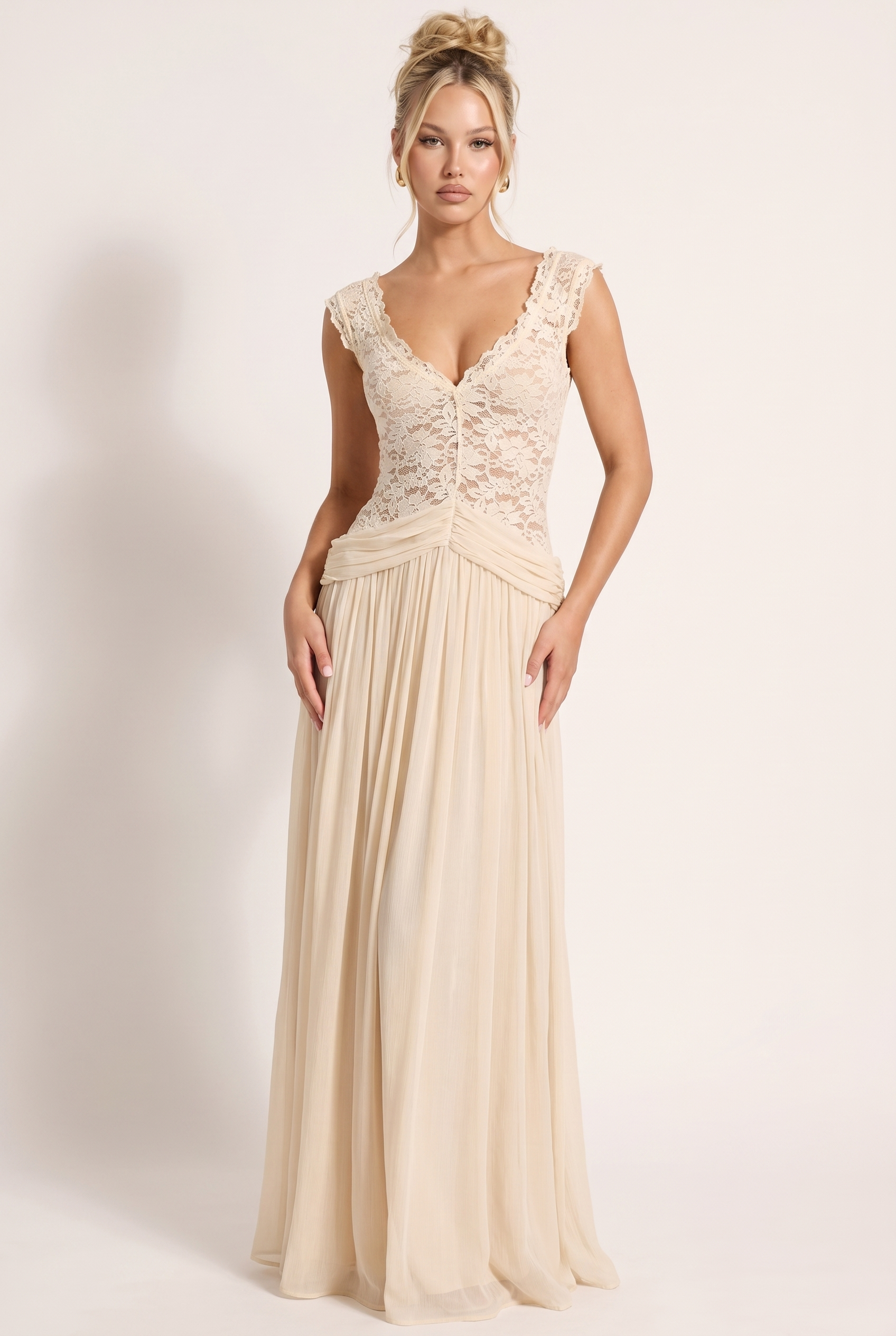 A&A Thalisse Lace Detail Sheer Draped Maxi Dress – ARIELLA & AYANA
