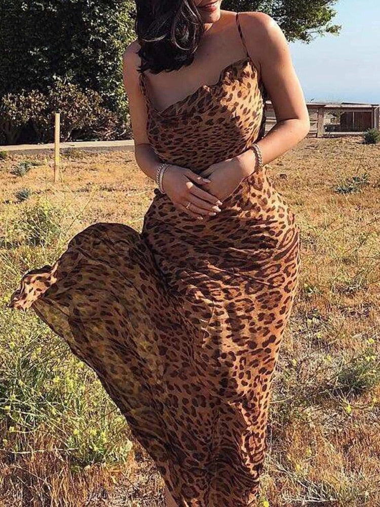 A&A Summer Mesh Leopard Print Bodycon Dress