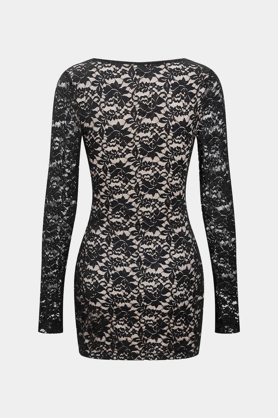 A&A Floral Lace Long Sleeve Black Mini Dress