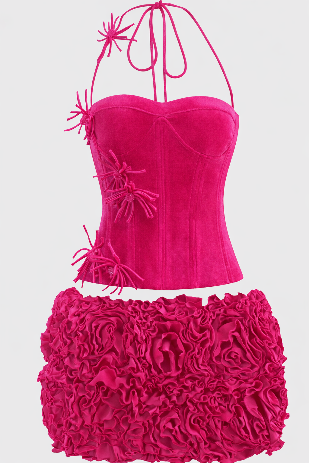 A&A Luxe Rose Corset Top & Ruffle Floral Mini Skirt Set