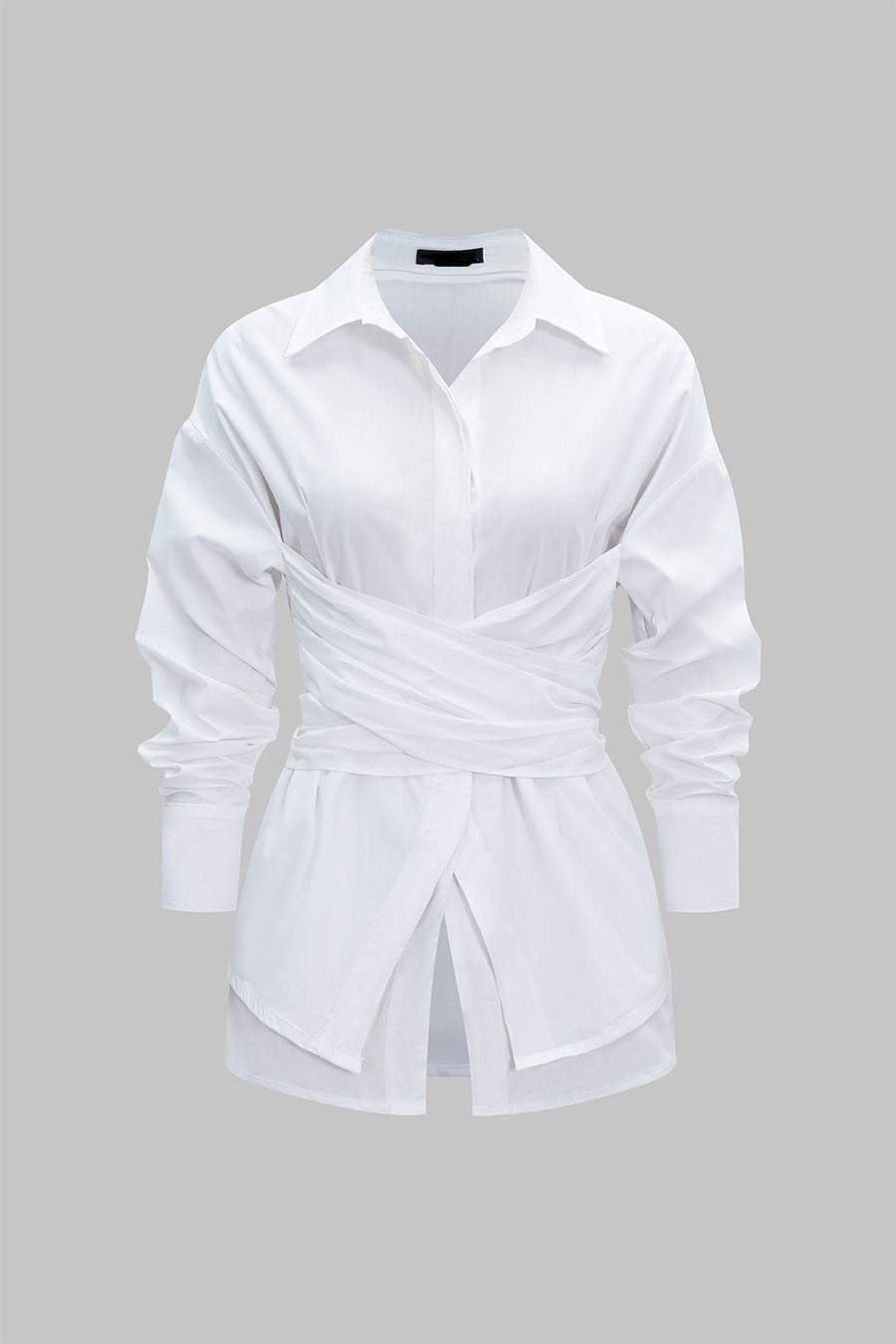 A&A White Wrap Detail Long Sleeve Collared Blouse