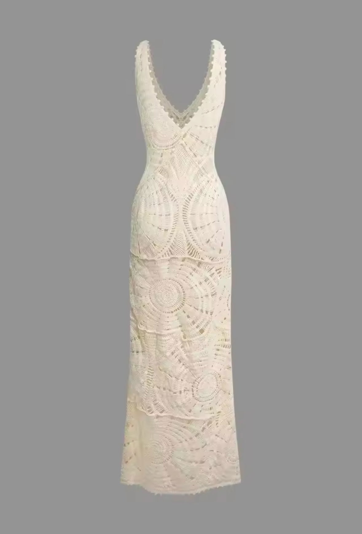 A&A Knitted Crochet V Neck Maxi  Dress