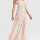 A&A Lace Floral Spaghetti Strap Sheer Sleeveless Pink Dress