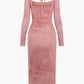 A&A Pink Newspaper Print Long Sleeve Tie Backless Midi Dress