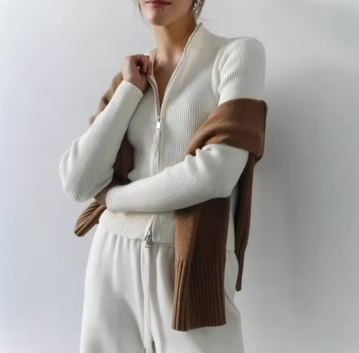 A&A Knitted Rib Long Sleeve Cardigan