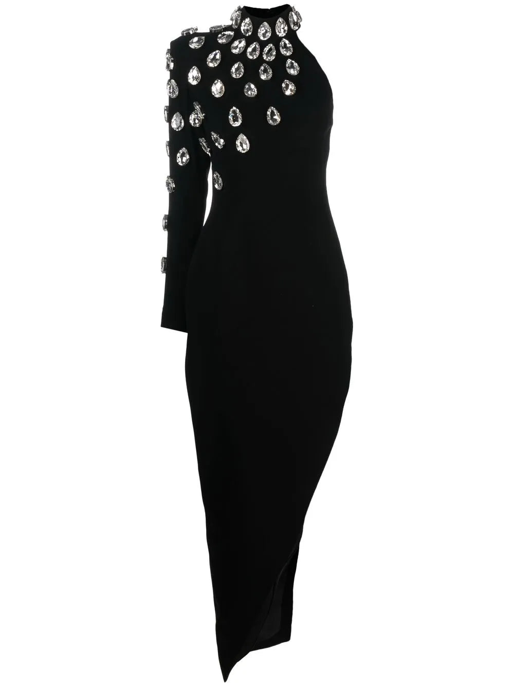 A&A Luxe One Sleeve Rhinestone Black Maxi  Bodycon Dress