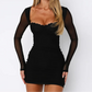 A&A Long Sleeve Lace Square Collar Bodycon Mini Dress