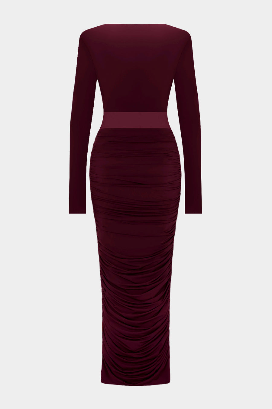 A&A Long Sleeved Ruched Slinky Bodycon Maxi Dress