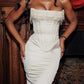 A&A Luxe White Beading Satin Bodycon Dress