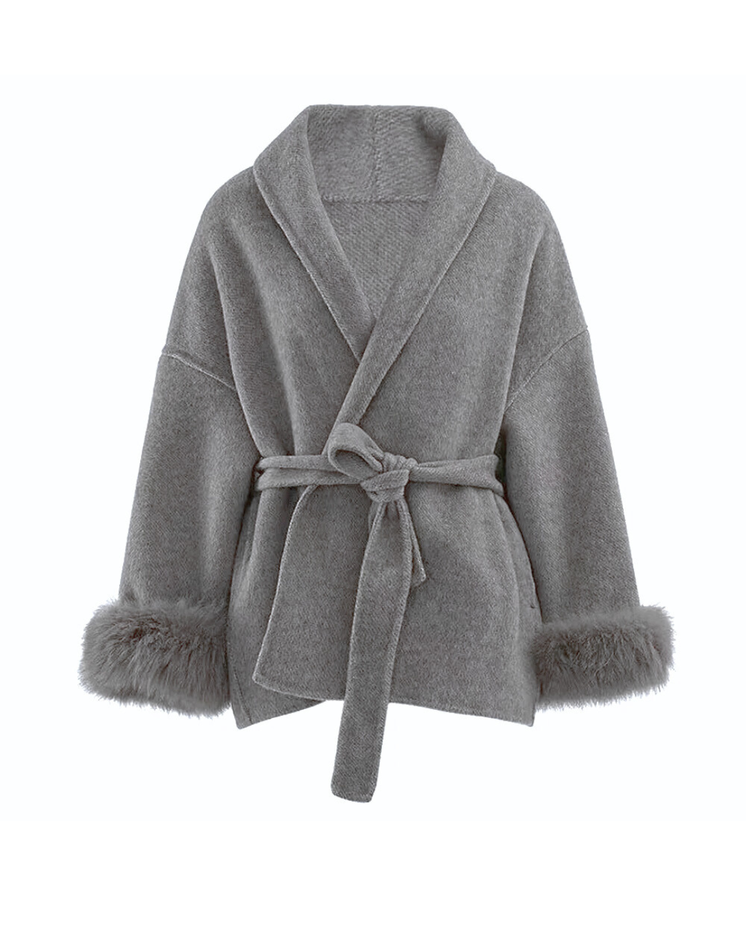 A&A 100% Wool Fur Trim Long Sleeve Coat