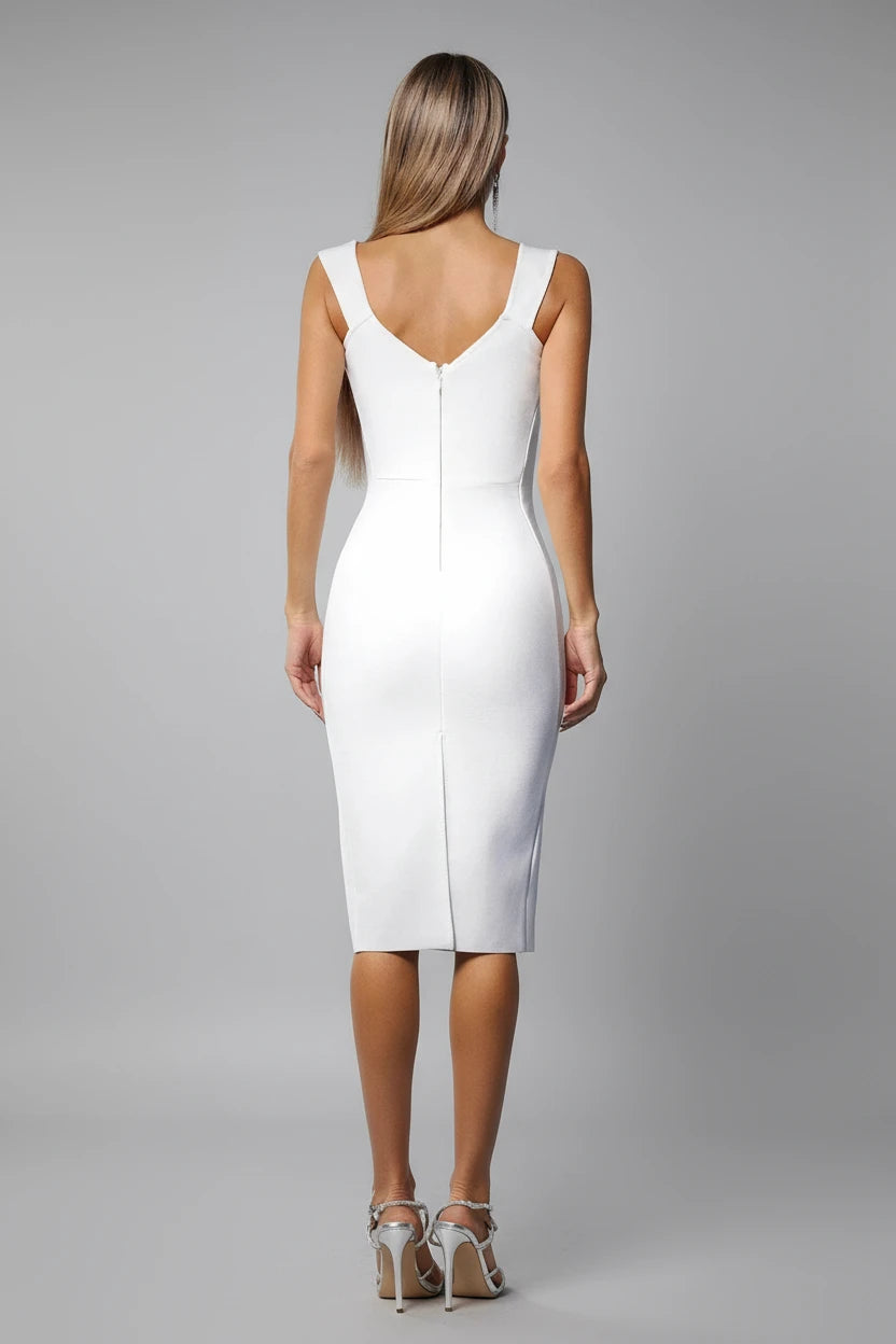 A&A Thalia Draped Ruched Bustier Bandage Bodycon Midi Dress