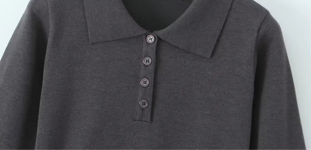 A&A Charcoal Long Sleeve Knit Polo Mini Dress