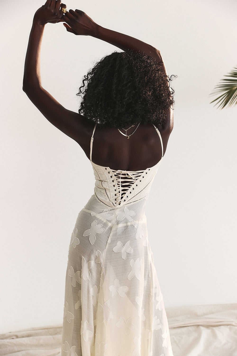 A&A Lace Floral Spaghetti Strap Sleeveless Sheer White Dress