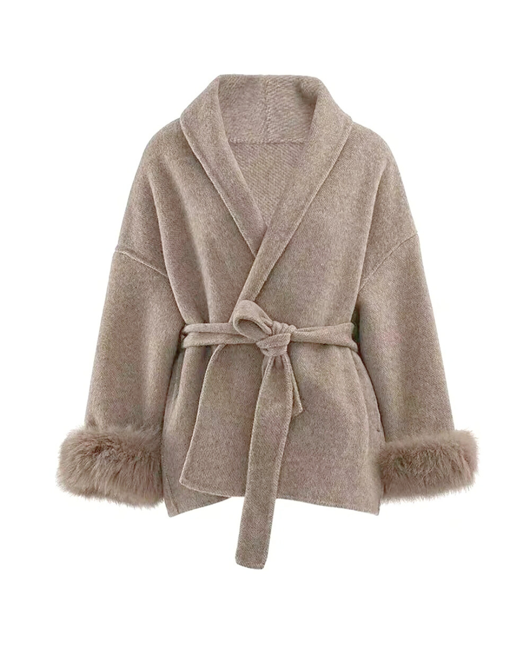 A&A 100% Wool Fur Trim Long Sleeve Coat