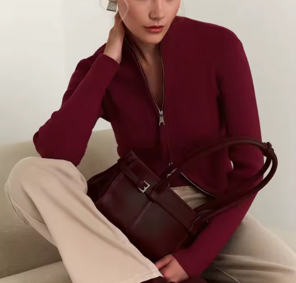 A&A Knitted Rib Long Sleeve Cardigan