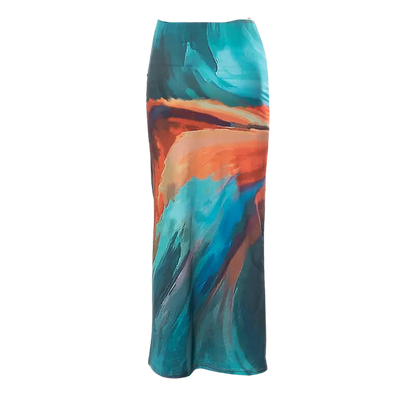 A&A  Tie Dyed Print Mesh Maxi Skirt