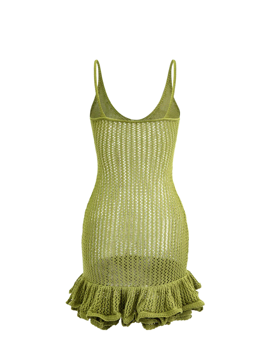 A&A Green Knit Ruffle Mini Dress