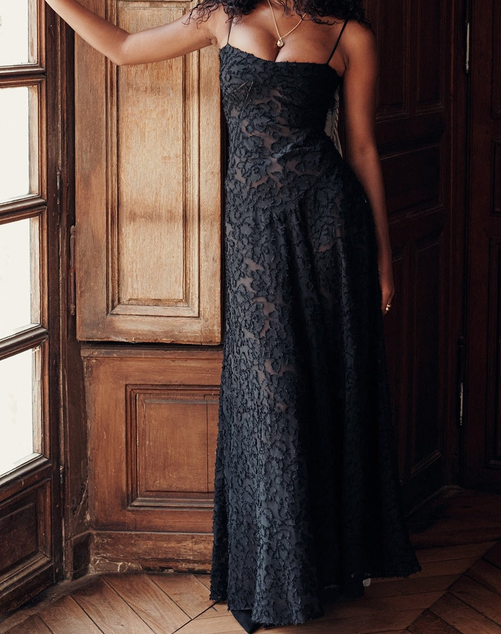 A&A Lace Floral Spaghetti Strap Sheer Sleeveless Black Dress ARIELLA & AYANA A&A Lace Floral Spaghetti Strap Sheer Sleeveless Black Dress ARIELLA & AYANA