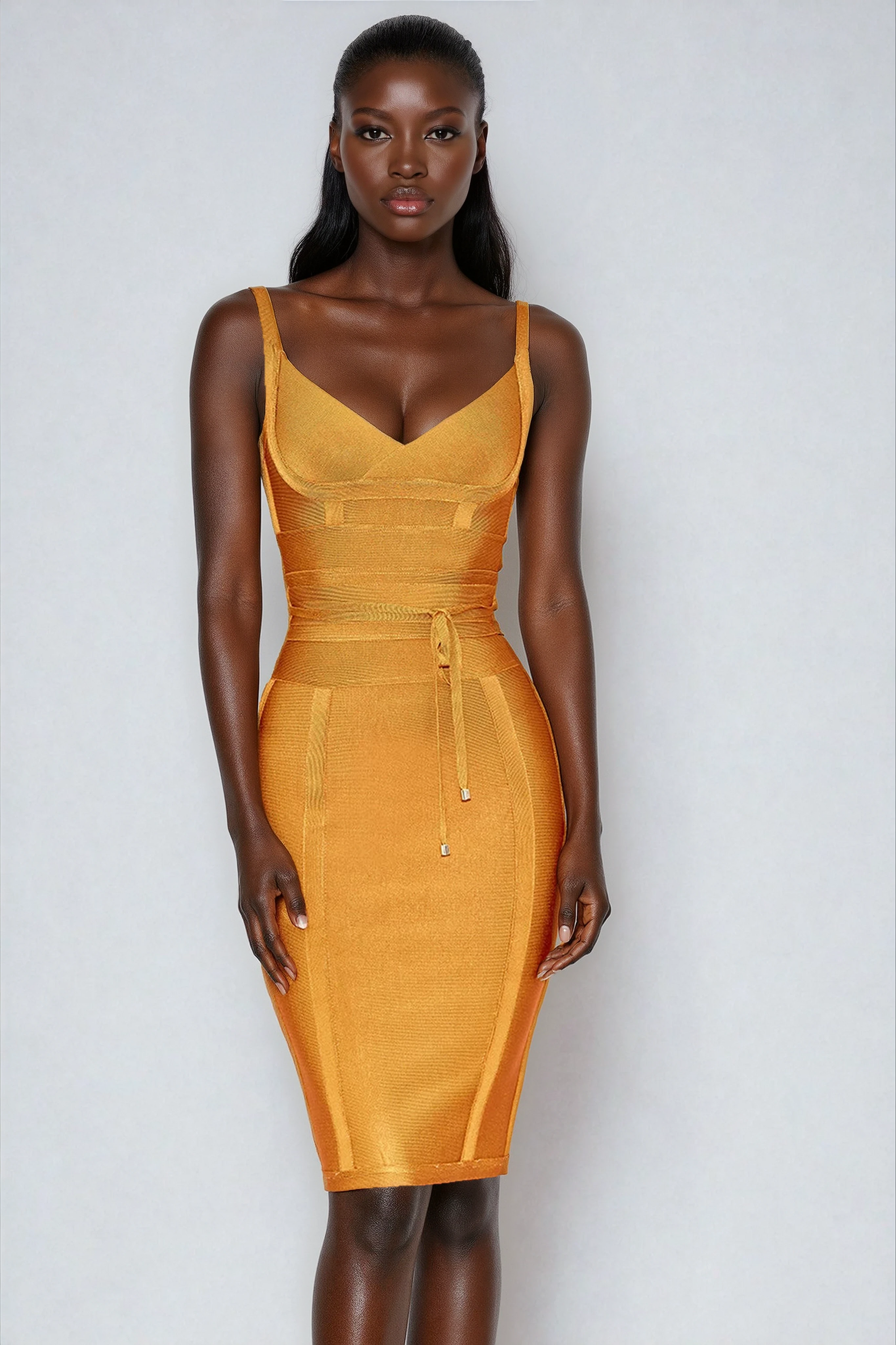 A&A Ilyssa Tie Waist Midi Bodycon Bandage Dress