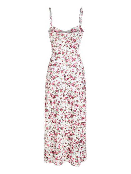 A&A Thigh High Slit Floral Lace Trim Bustier Dress