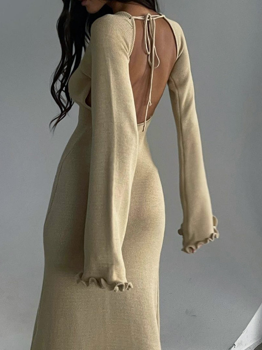 A&A Chic & Elegant Long Sleeve Knitted Bodycon Dress
