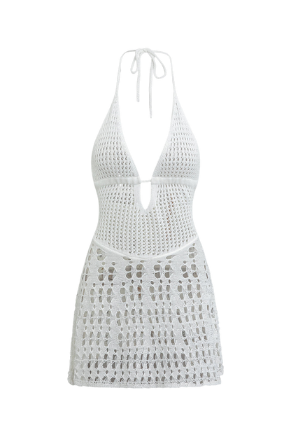 A&A Knitted Crochet Halter Neck Mini Dress