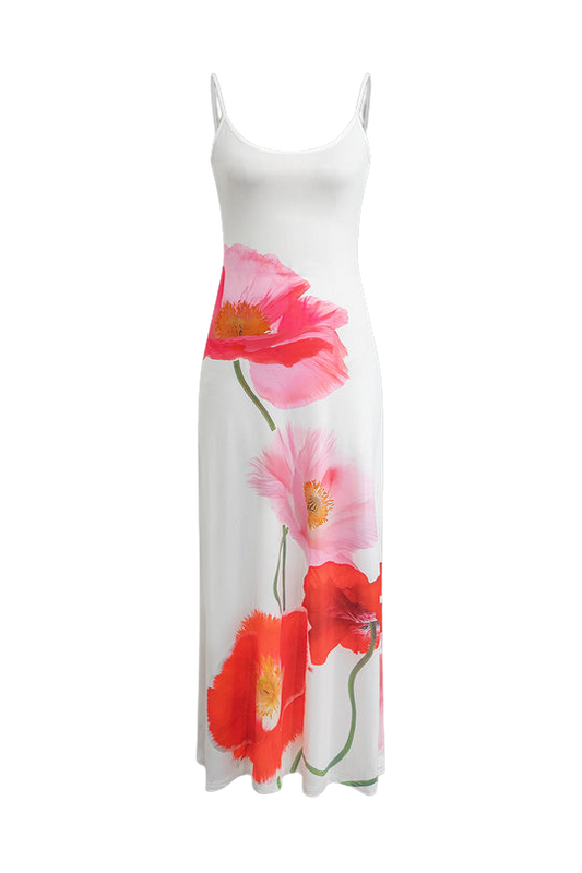 A&A Backless Printed Flower Vacation Maxi Dress