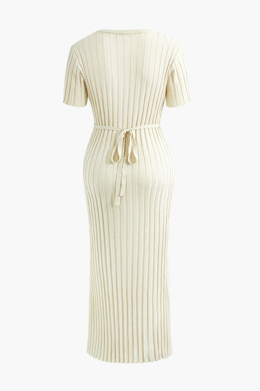A&A Elia Pleated Ribbed Knitted Maxi Dress