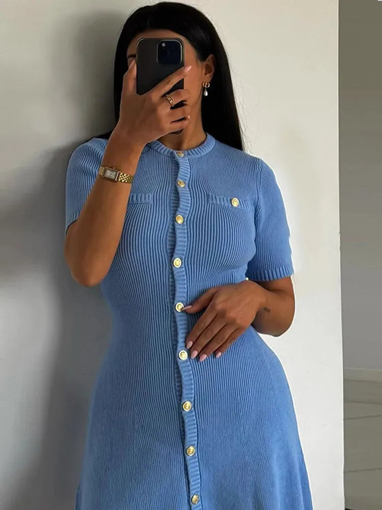 A&A Lavina Knitted Button Down Mini Dress