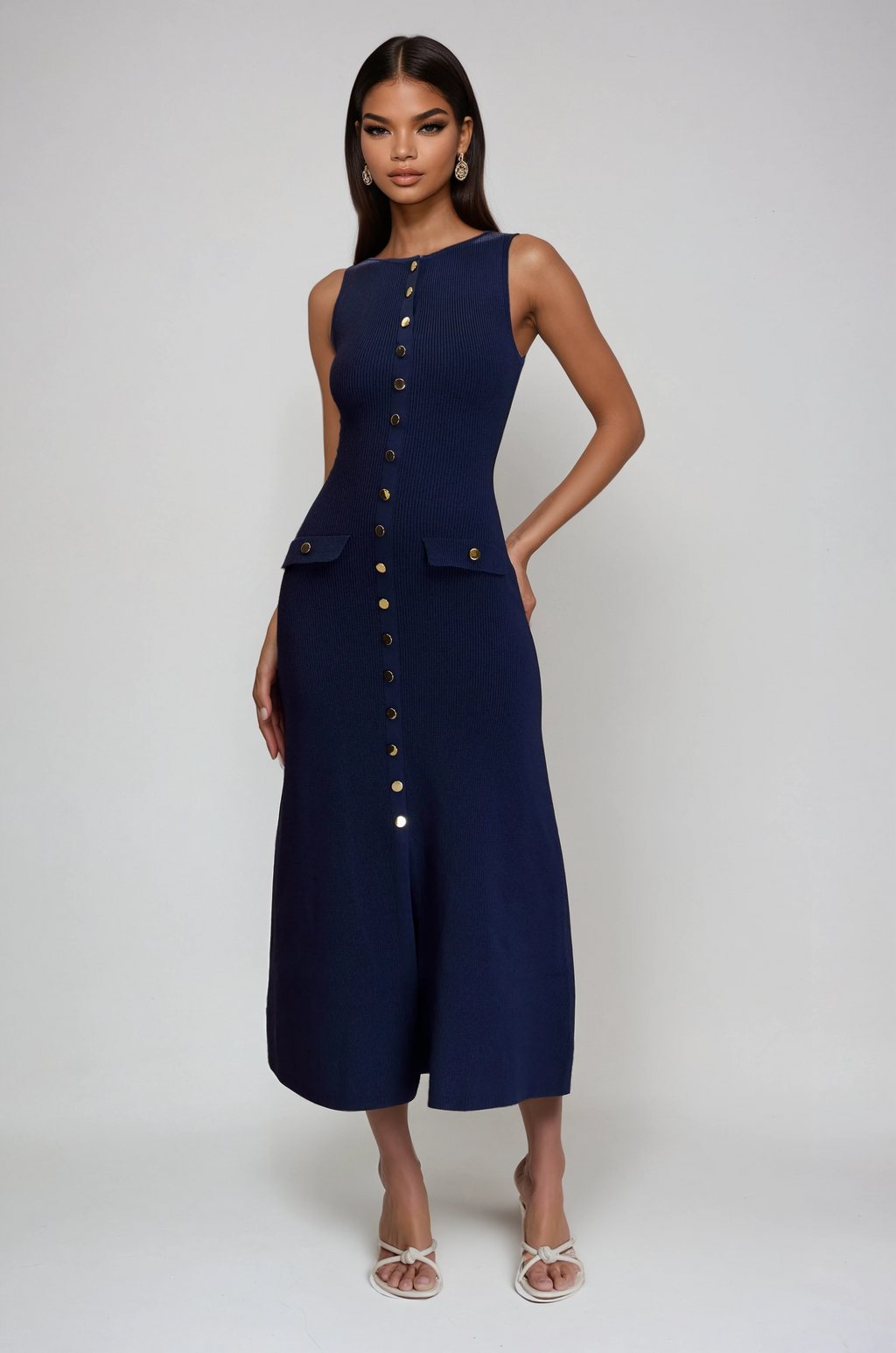 A&A Alina Elegant Knitted Button Down Maxi Dress