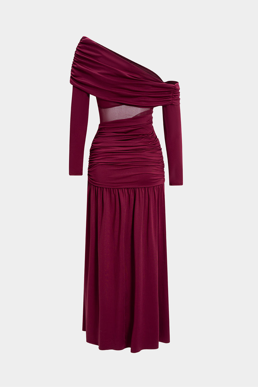 A&A One Shoulder Ruched High Split Maxi Dress