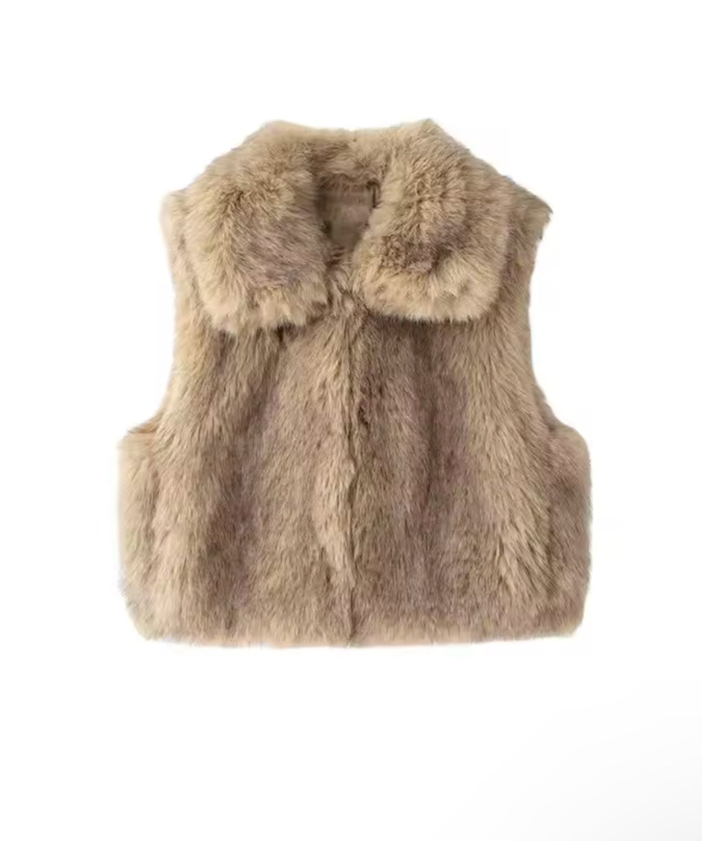 A&A Beige Faux Fur Vest with Collar