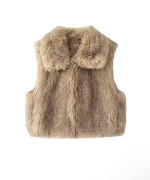 A&A Beige Faux Fur Vest with Collar