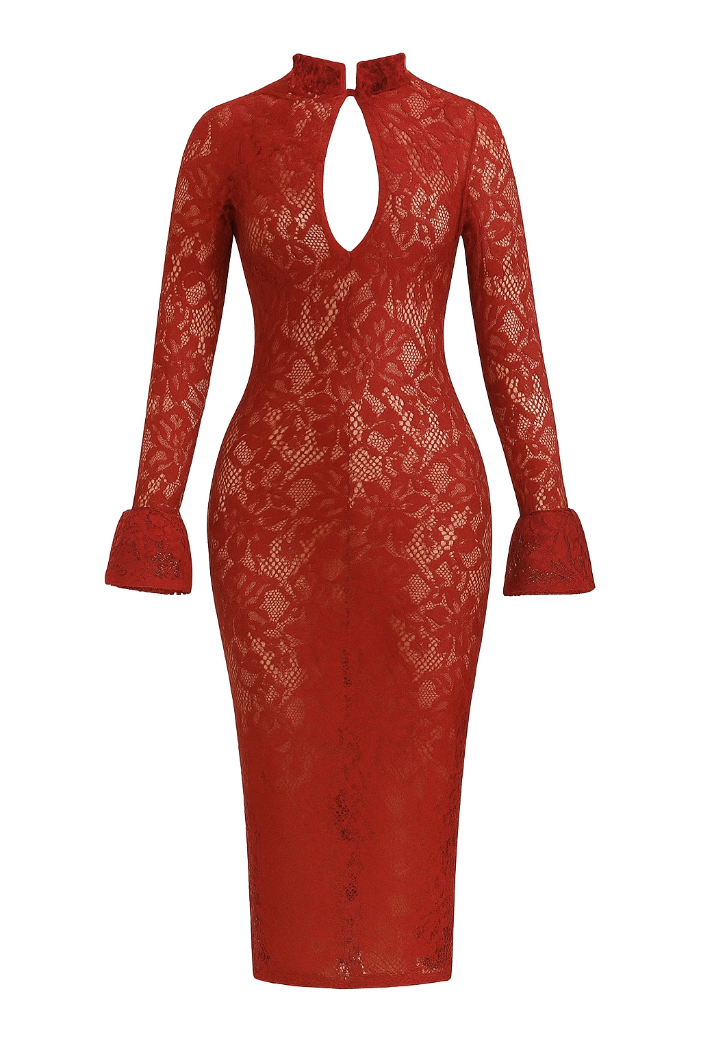 A&A Lace Cut Out Long Sleeve Midi Bodycon Dress