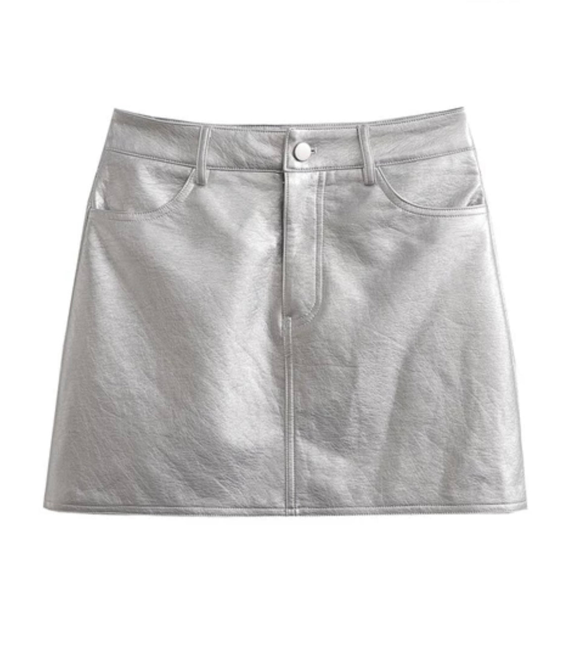 A&A Front Pockets Faux Silver Leather Mini Skirt