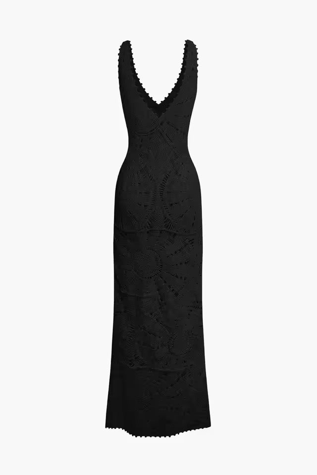 A&A Knitted Crochet V Neck Maxi  Dress