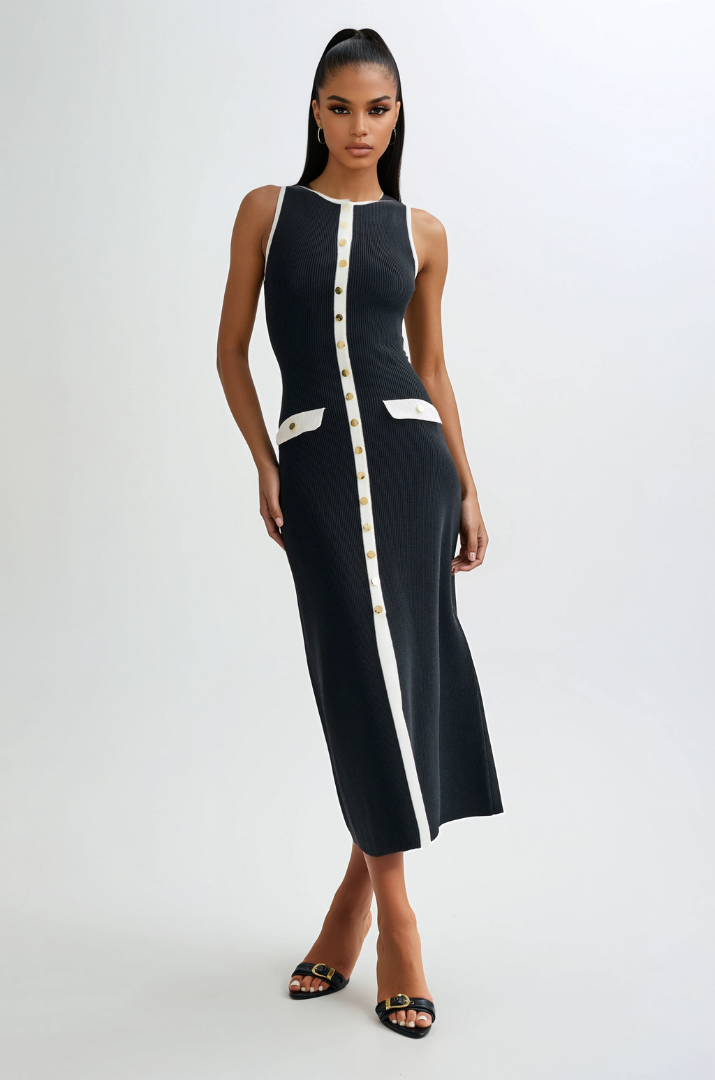 A&A Alina Elegant Knitted Button Down Maxi Dress