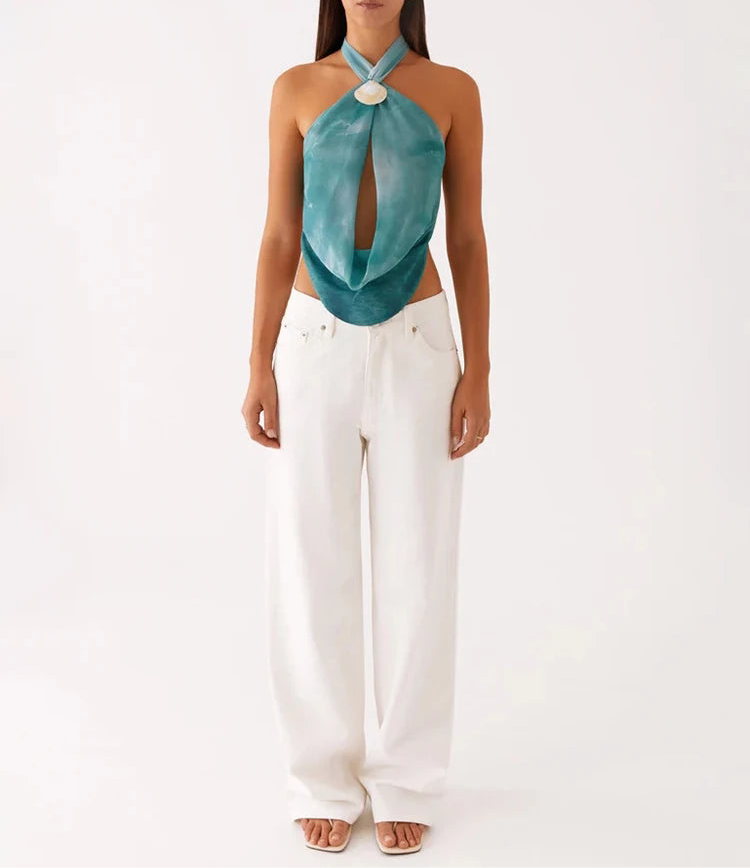 A&A Ocean Breeze Open Backless Halter Shell Top