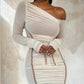 A&A One Shoulder Mesh Long Sleeve Ruched Midi Dress