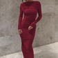 A&A V Backless Long Sleeve  Ruched Maxi Dress