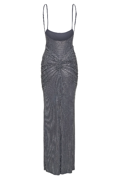 A&A Luxe Rhinestone Embellished Ruched Backless Maxi Dress